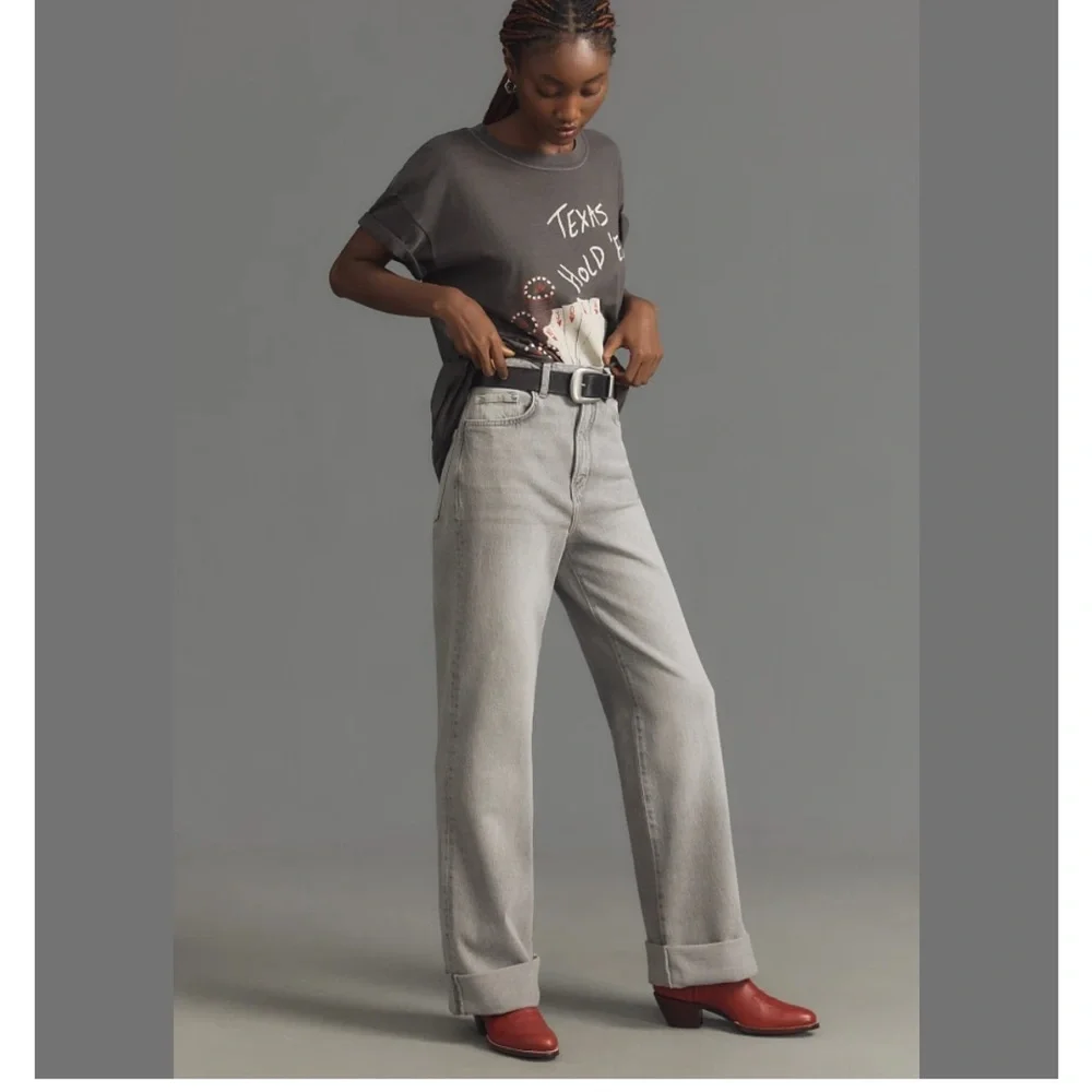 Pilcro‎ The Austyn grey High-Rise Full-Length Cuffed Wide-Leg Jeans - Sz 30 - Picture 3 of 5